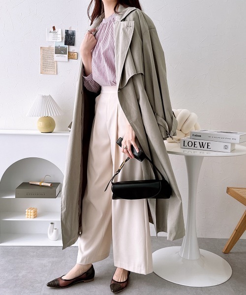 nissen（ニッセン）の「ロングトレンチコート（トレンチコート・レディース・ライトカーキ/アイボリー・M）」の17枚目の写真