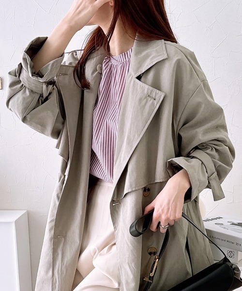 nissen（ニッセン）の「ロングトレンチコート（トレンチコート・レディース・ライトカーキ/アイボリー・M）」の16枚目の写真