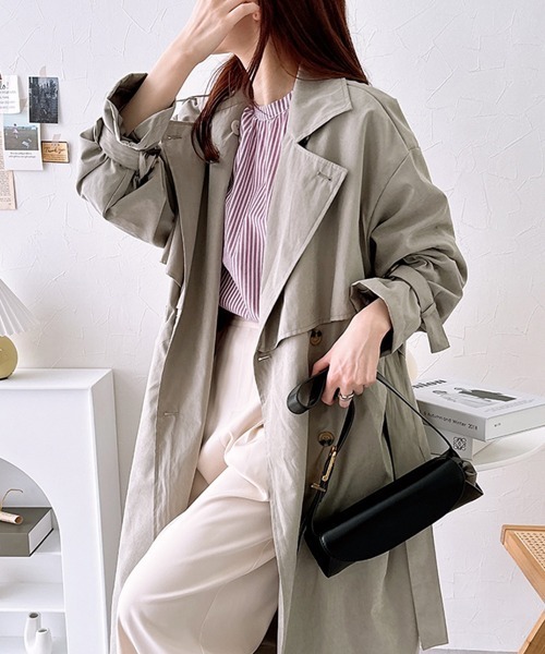 nissen（ニッセン）の「ロングトレンチコート（トレンチコート・レディース・ライトカーキ/アイボリー・M）」の22枚目の写真