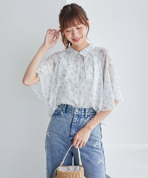 MAJESTIC LEGON(マジェスティックレゴン)の「シアーケープブラウス(シャツ/ブラウス・レディース・グレー/A/ホワイト系その他2/アイボリー/ブラック/ホワイト系その他/グレー系その他・MEDIUM)」の15枚目の写真
