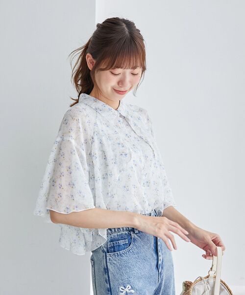 MAJESTIC LEGON(マジェスティックレゴン)の「シアーケープブラウス(シャツ/ブラウス・レディース・グレー/A/ホワイト系その他2/アイボリー/ブラック/ホワイト系その他/グレー系その他・MEDIUM)」の16枚目の写真