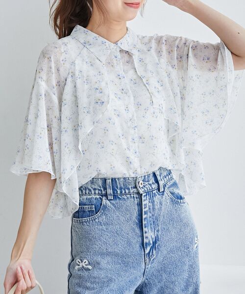 MAJESTIC LEGON(マジェスティックレゴン)の「シアーケープブラウス(シャツ/ブラウス・レディース・グレー/A/ホワイト系その他2/アイボリー/ブラック/ホワイト系その他/グレー系その他・MEDIUM)」の18枚目の写真