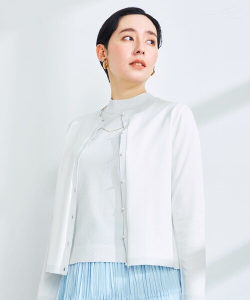 NOLLEY’S Sophi(ノーリーズソフィ)の「《手洗い可能》ラメ配色クルーネックカーディガン(カーディガン/ボレロ・レディース・シルバー/ブラック/ゴールド/サーモンピンク・38/36)」の3枚目の写真