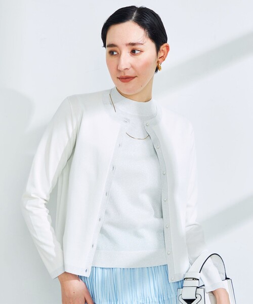 NOLLEY’S Sophi(ノーリーズソフィ)の「《手洗い可能》ラメ配色クルーネックカーディガン(カーディガン/ボレロ・レディース・シルバー/ブラック/ゴールド/サーモンピンク・38/36)」の8枚目の写真