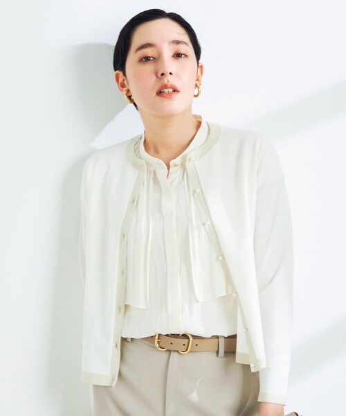 NOLLEY’S Sophi(ノーリーズソフィ)の「《手洗い可能》ラメ配色クルーネックカーディガン(カーディガン/ボレロ・レディース・シルバー/ブラック/ゴールド/サーモンピンク・38/36)」の16枚目の写真