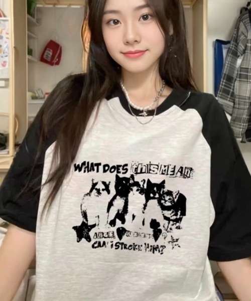 GEMEDA（ジェメダ）の「新色追加/猫 プリント半袖Tシャツ（Tシャツ/カットソー・レディース・ライトグレー/ホワイト・M）」の6枚目の写真