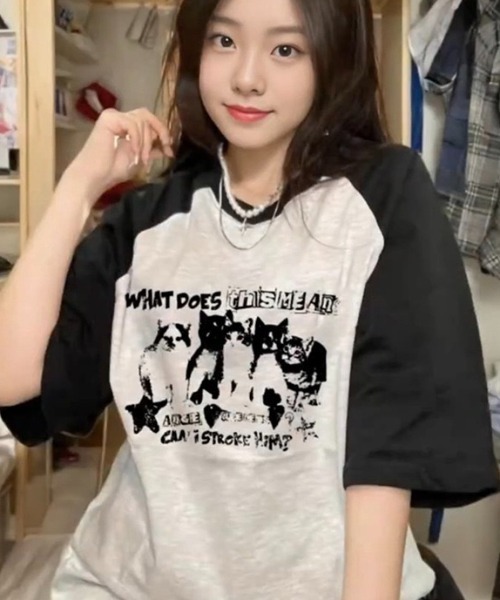 GEMEDA（ジェメダ）の「新色追加/猫 プリント半袖Tシャツ（Tシャツ/カットソー・レディース・ライトグレー/ホワイト・M）」の7枚目の写真