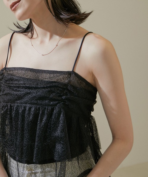 SALON adam et rope'（サロン アダム エ ロペ）の「【WEB限定】2WAYメロンチュールキャミソール/ビスチェ（キャミソール・レディース・ブラック/ブラウン・FREE）」の8枚目の写真