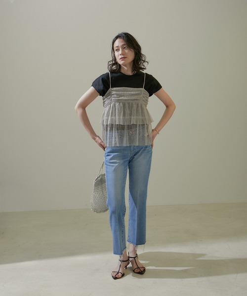 SALON adam et rope'（サロン アダム エ ロペ）の「【WEB限定】2WAYメロンチュールキャミソール/ビスチェ（キャミソール・レディース・ブラック/ブラウン・FREE）」の9枚目の写真