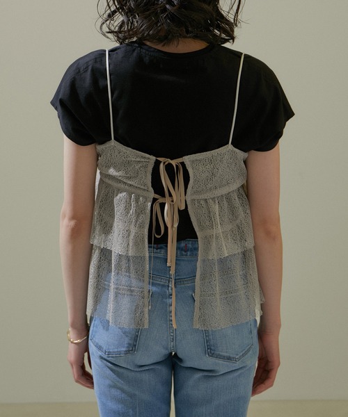 SALON adam et rope'（サロン アダム エ ロペ）の「【WEB限定】2WAYメロンチュールキャミソール/ビスチェ（キャミソール・レディース・ブラック/ブラウン・FREE）」の14枚目の写真