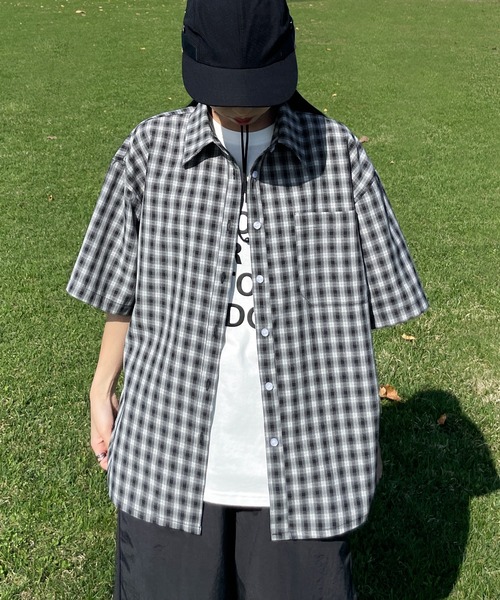 Chillfar（チルファー）の「チェック柄半袖シャツ（シャツ/ブラウス・レディース・ネイビー/ブラウン/ブラック・FREE）」の12枚目の写真