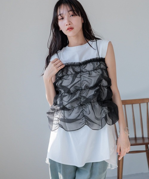 LOWRYS FARM(ローリーズファーム)の「ポコポコシャーリングキャミ 121160(Tシャツ/カットソー・レディース・オフホワイト/ブラック・FREE)」の1枚目の写真