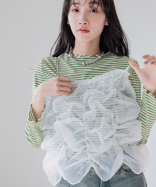 LOWRYS FARM(ローリーズファーム)の「ポコポコシャーリングキャミ 121160(Tシャツ/カットソー・レディース・オフホワイト/ブラック・FREE)」の21枚目の写真