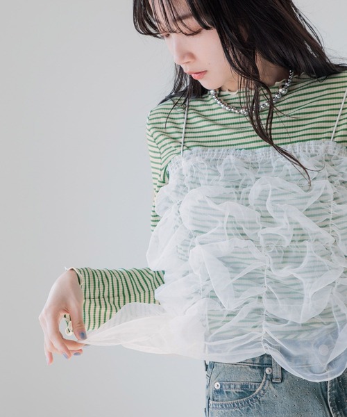 LOWRYS FARM(ローリーズファーム)の「ポコポコシャーリングキャミ 121160(Tシャツ/カットソー・レディース・オフホワイト/ブラック・FREE)」の3枚目の写真