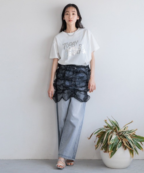 LOWRYS FARM(ローリーズファーム)の「ポコポコシャーリングキャミ 121160(Tシャツ/カットソー・レディース・オフホワイト/ブラック・FREE)」の4枚目の写真