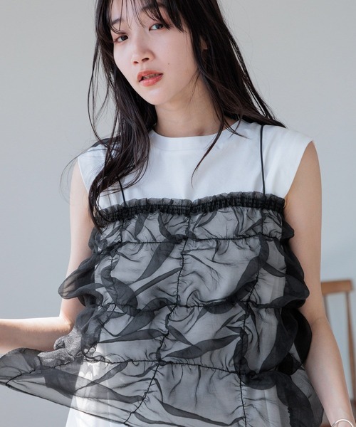 LOWRYS FARM(ローリーズファーム)の「ポコポコシャーリングキャミ 121160(Tシャツ/カットソー・レディース・オフホワイト/ブラック・FREE)」の10枚目の写真