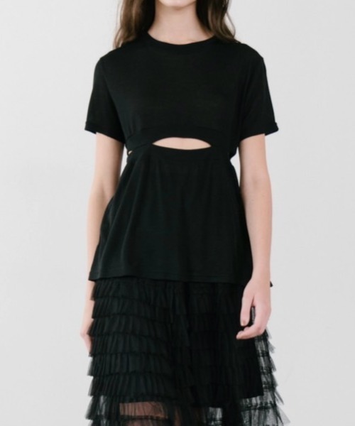 duei（デュイ）の「ウエストスリットデザインTシャツ（Tシャツ/カットソー・レディース・ブラック/オフホワイト・FREE）」の2枚目の写真