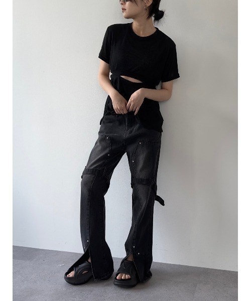 duei（デュイ）の「ウエストスリットデザインTシャツ（Tシャツ/カットソー・レディース・ブラック/オフホワイト・FREE）」の19枚目の写真