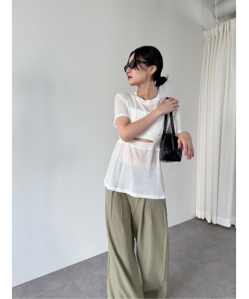 duei（デュイ）の「ウエストスリットデザインTシャツ（Tシャツ/カットソー・レディース・ブラック/オフホワイト・FREE）」の13枚目の写真