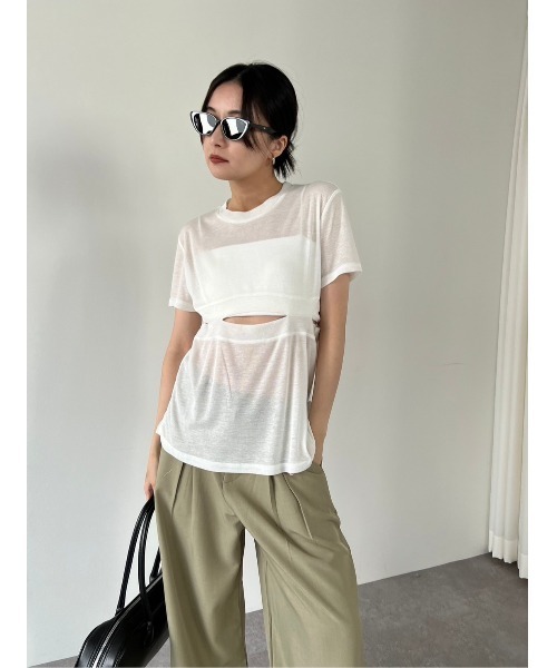 duei（デュイ）の「ウエストスリットデザインTシャツ（Tシャツ/カットソー・レディース・ブラック/オフホワイト・FREE）」の9枚目の写真