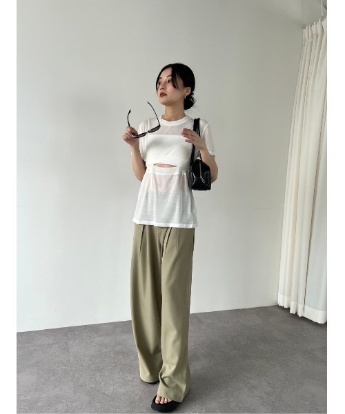 duei（デュイ）の「ウエストスリットデザインTシャツ（Tシャツ/カットソー・レディース・ブラック/オフホワイト・FREE）」の8枚目の写真