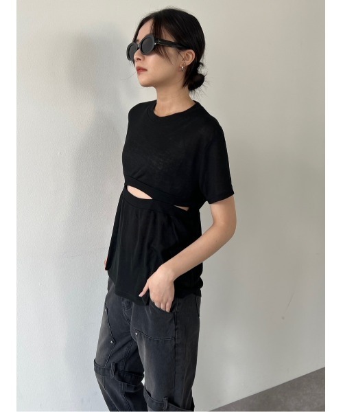 duei（デュイ）の「ウエストスリットデザインTシャツ（Tシャツ/カットソー・レディース・ブラック/オフホワイト・FREE）」の16枚目の写真