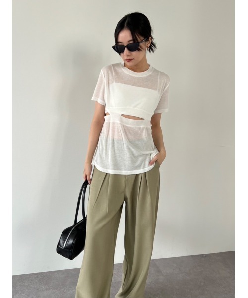 duei（デュイ）の「ウエストスリットデザインTシャツ（Tシャツ/カットソー・レディース・ブラック/オフホワイト・FREE）」の14枚目の写真