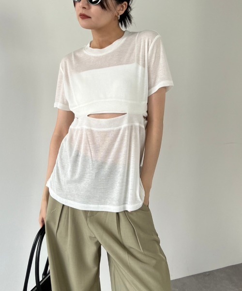 duei（デュイ）の「ウエストスリットデザインTシャツ（Tシャツ/カットソー・レディース・ブラック/オフホワイト・FREE）」の7枚目の写真