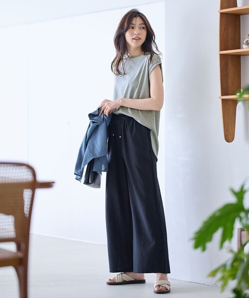 ANY(エニィ)の「【ウエストゴム】リネンレーヨンワイドパンツ(その他パンツ・レディース・ネイビー系1/ブラック系5/ブラック系/グレー系1・4)」の18枚目の写真
