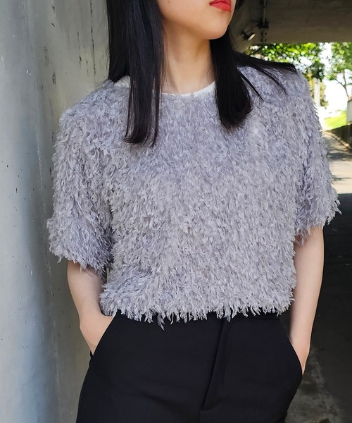 ANOTHER S（アナザーエス）の「半袖フリンジカットソー（Tシャツ/カットソー・レディース・グレー/アイボリー/ブラック・M）」の3枚目の写真