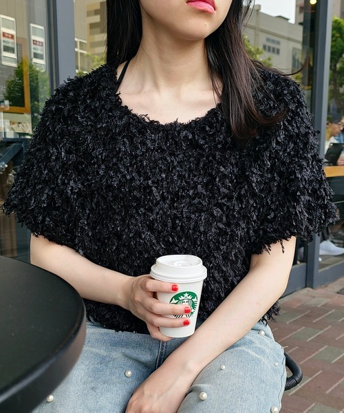 ANOTHER S（アナザーエス）の「半袖フリンジカットソー（Tシャツ/カットソー・レディース・グレー/アイボリー/ブラック・M）」の4枚目の写真