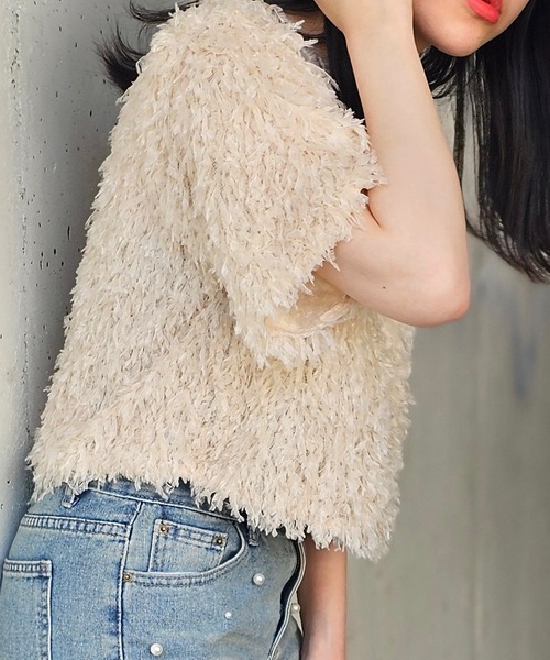 ANOTHER S（アナザーエス）の「半袖フリンジカットソー（Tシャツ/カットソー・レディース・グレー/アイボリー/ブラック・M）」の9枚目の写真