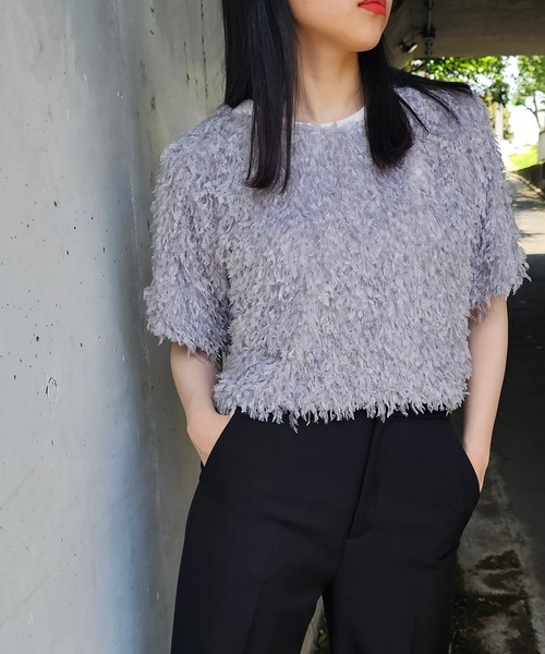 ANOTHER S（アナザーエス）の「半袖フリンジカットソー（Tシャツ/カットソー・レディース・グレー/アイボリー/ブラック・M）」の5枚目の写真