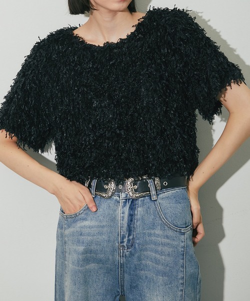 ANOTHER S（アナザーエス）の「半袖フリンジカットソー（Tシャツ/カットソー・レディース・グレー/アイボリー/ブラック・M）」の14枚目の写真