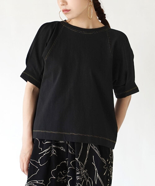 e-zakkamania stores(イーザッカマニアストアーズ)の「配色ステッチ タックスリーブプルオーバー(Tシャツ/カットソー・レディース・ミント/ブラック/オフホワイト・フリー)」の2枚目の写真