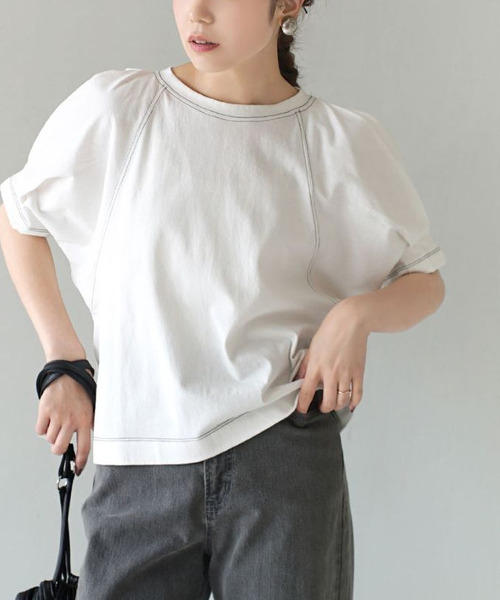 e-zakkamania stores(イーザッカマニアストアーズ)の「配色ステッチ タックスリーブプルオーバー(Tシャツ/カットソー・レディース・ミント/ブラック/オフホワイト・フリー)」の9枚目の写真