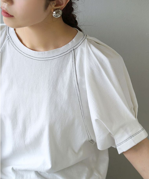 e-zakkamania stores(イーザッカマニアストアーズ)の「配色ステッチ タックスリーブプルオーバー(Tシャツ/カットソー・レディース・ミント/ブラック/オフホワイト・フリー)」の7枚目の写真