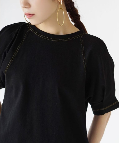 e-zakkamania stores(イーザッカマニアストアーズ)の「配色ステッチ タックスリーブプルオーバー(Tシャツ/カットソー・レディース・ミント/ブラック/オフホワイト・フリー)」の4枚目の写真