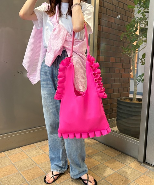 【ZOZO限定カラー】フリルデザイン2wayバッグ(comochi select) / ポンチ フリルバッグ ショルダーバッグ トートバッグ ハンドバッグ マルシェバッグ（トートバッグ）｜ISOOK（アイスー）