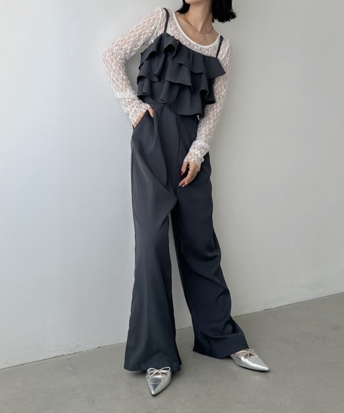 フリルデザインブラウンオールインワン フリルサッシュ付オールインワン フリルサッシュ付オールインワン(M ブラウン): AIMER | エメ