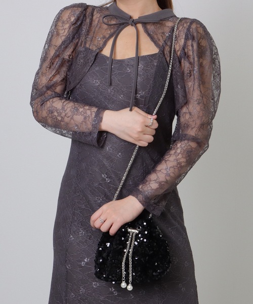 Lace Ladies(レースレディース)の「パール付き スパンコール チェーン 巾着 バッグ(クラッチバッグ・レディース・シルバー/ブラック・FREE)」の6枚目の写真