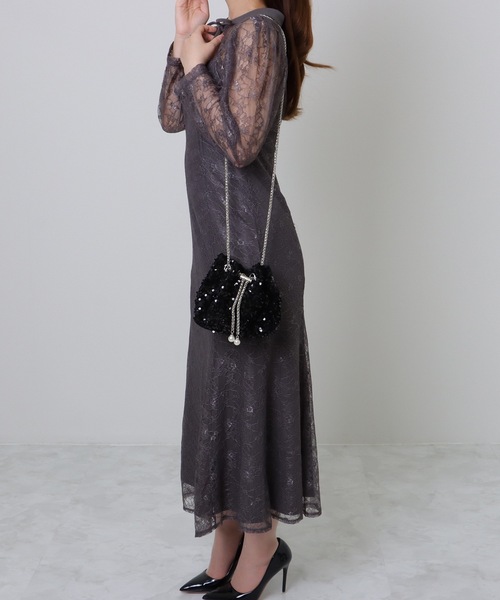 Lace Ladies(レースレディース)の「パール付き スパンコール チェーン 巾着 バッグ(クラッチバッグ・レディース・シルバー/ブラック・FREE)」の7枚目の写真