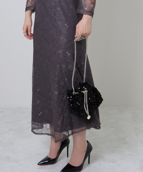Lace Ladies(レースレディース)の「パール付き スパンコール チェーン 巾着 バッグ(クラッチバッグ・レディース・シルバー/ブラック・FREE)」の9枚目の写真