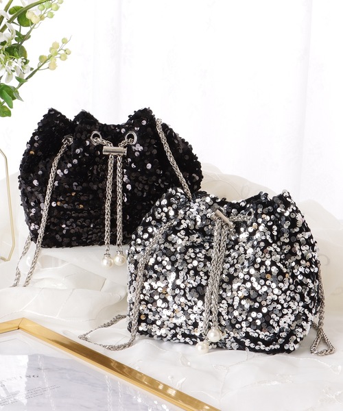 Lace Ladies(レースレディース)の「パール付き スパンコール チェーン 巾着 バッグ(クラッチバッグ・レディース・シルバー/ブラック・FREE)」の19枚目の写真