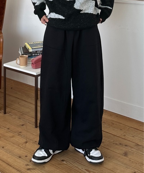 double knee draw cord sweat pants - ダブルニードローコード