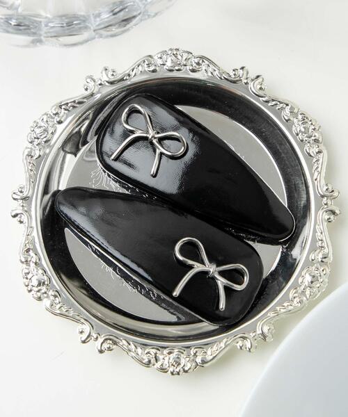 WEGO（ウィゴー）の「WEGO/【2点セット】パテッドリボンパッチンピン（ヘアピン・レディース・シルバー/ブラック・FREE）」の2枚目の写真