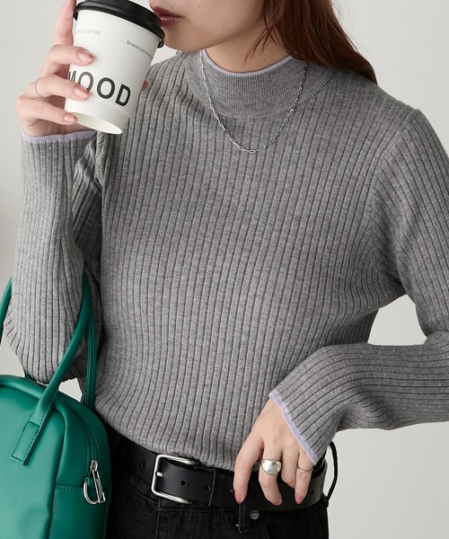 BONLECILL(ボンルシール)の「【至福のカヌレニット】配色パイピングハイネックリブニットプルオーバー(ニット/セーター・レディース・ブラック系1/レッド/アイボリー/ブラック/杢グレー/チャコールグレー/ブラック系その他/ブラウン/ボルドー/グリーン/アイボリー系1/ブラック×ホワイト/ネイビー・M/L)」の7枚目の写真