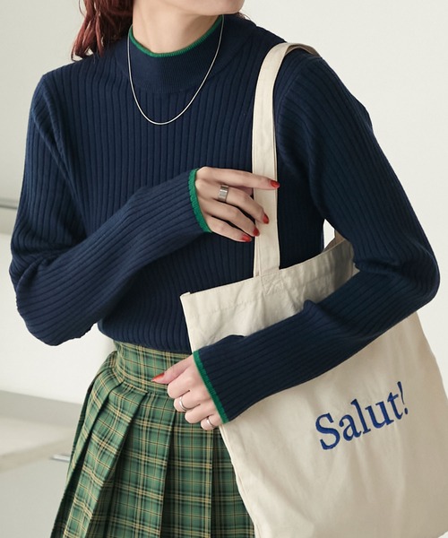 BONLECILL(ボンルシール)の「【至福のカヌレニット】配色パイピングハイネックリブニットプルオーバー(ニット/セーター・レディース・ブラック系1/レッド/アイボリー/ブラック/杢グレー/チャコールグレー/ブラック系その他/ブラウン/ボルドー/グリーン/アイボリー系1/ブラック×ホワイト/ネイビー・M/L)」の11枚目の写真