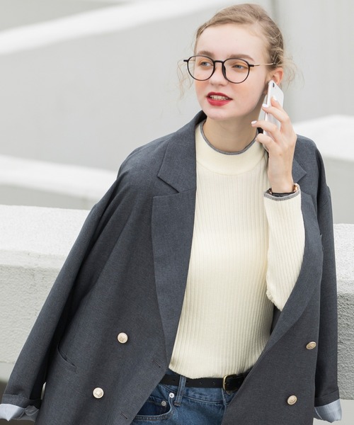 BONLECILL(ボンルシール)の「【至福のカヌレニット】配色パイピングハイネックリブニットプルオーバー(ニット/セーター・レディース・ブラック系1/レッド/アイボリー/ブラック/杢グレー/チャコールグレー/ブラック系その他/ブラウン/ボルドー/グリーン/アイボリー系1/ブラック×ホワイト/ネイビー・M/L)」の1枚目の写真