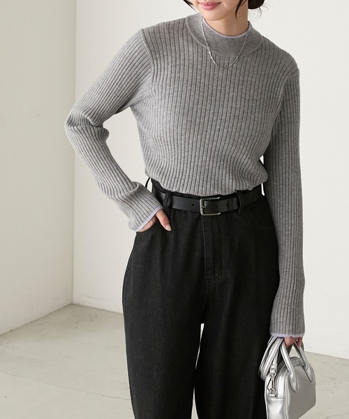 BONLECILL(ボンルシール)の「【至福のカヌレニット】配色パイピングハイネックリブニットプルオーバー(ニット/セーター・レディース・ブラック系1/レッド/アイボリー/ブラック/杢グレー/チャコールグレー/ブラック系その他/ブラウン/ボルドー/グリーン/アイボリー系1/ブラック×ホワイト/ネイビー・M/L)」の21枚目の写真